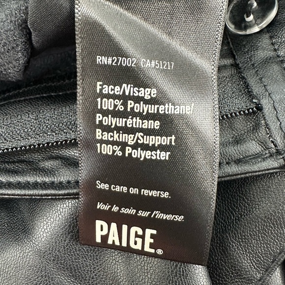 Paige Melila Black Vegan Leather Paperbag Waist Straight Leg Cropped Pants Sz 4 - Picture 10 of 13